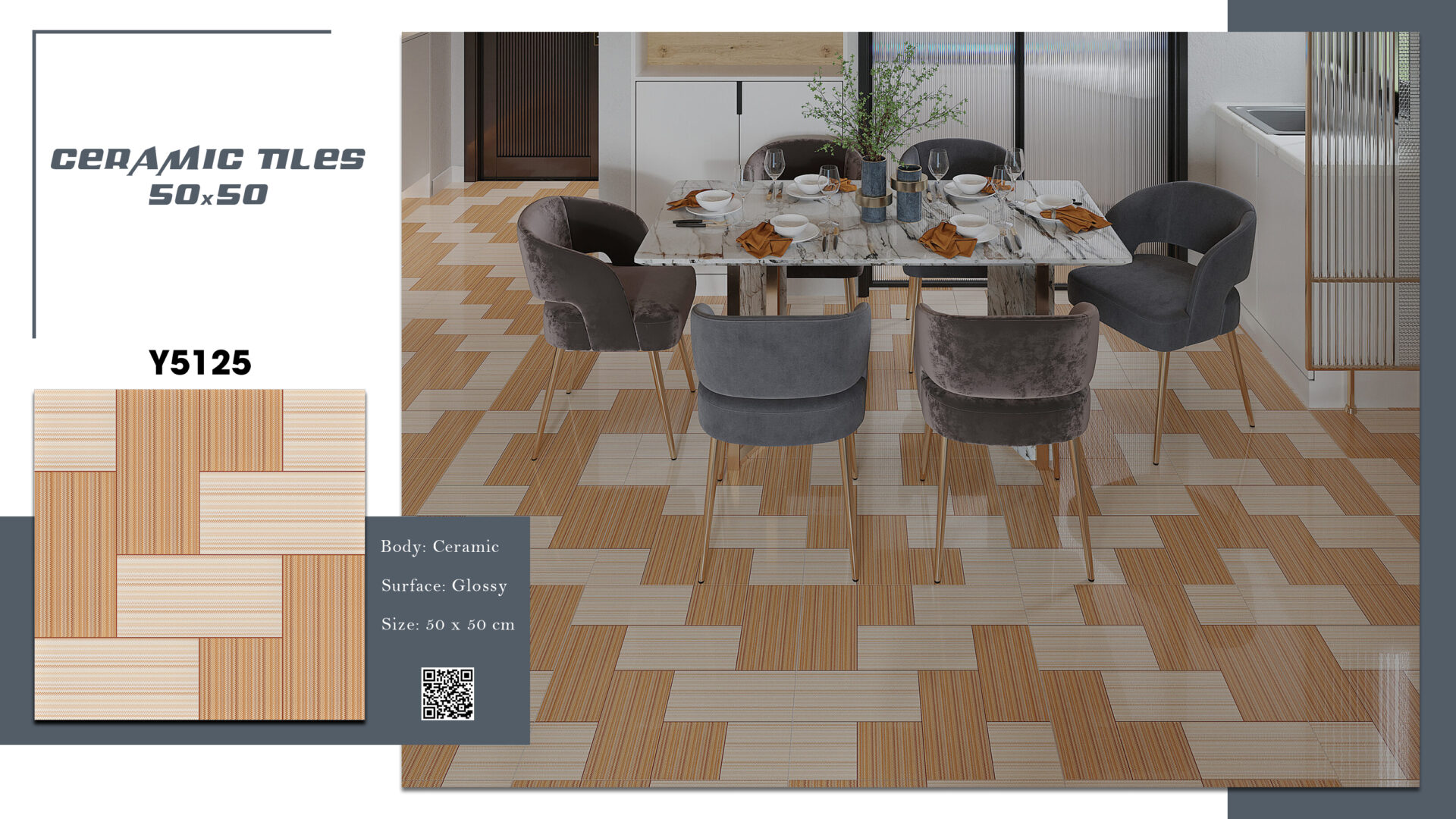 Gạch vân gỗ 50x50 kết hợp giữa màu nâu và màu trắng là sự sáng tạo độc đáo trong thiết kế