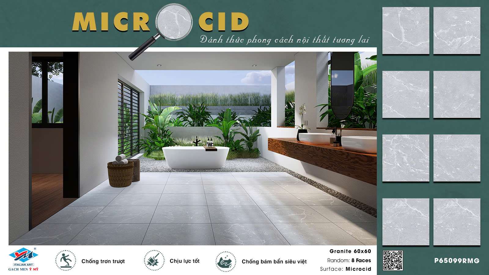 (Gạch lát nền Microcid chống trơn trượt ứng dụng cho không gian phòng tắm) (Gạch lát nền Microcid chống trơn trượt ứng dụng cho không gian phòng tắm)