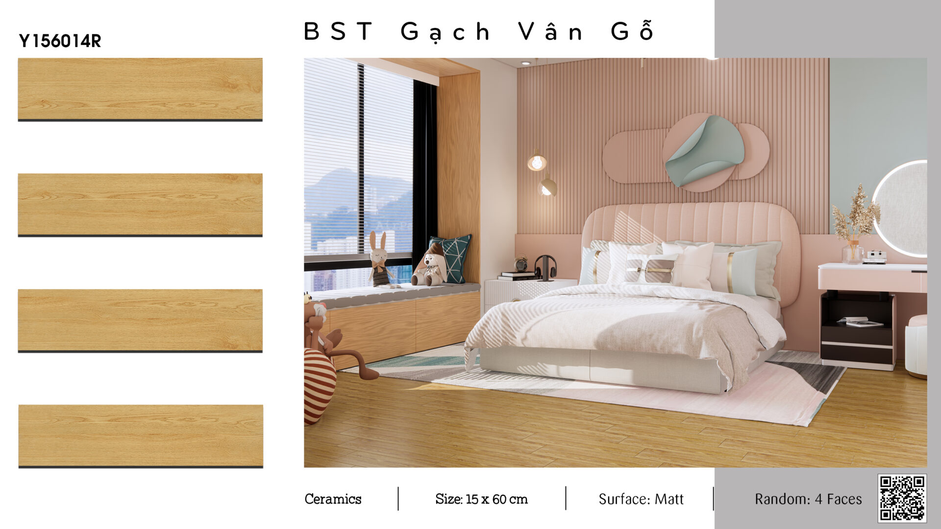 Gạch vân gỗ tạo cảm giác ấm áp và gần gũi cho phòng ngủ