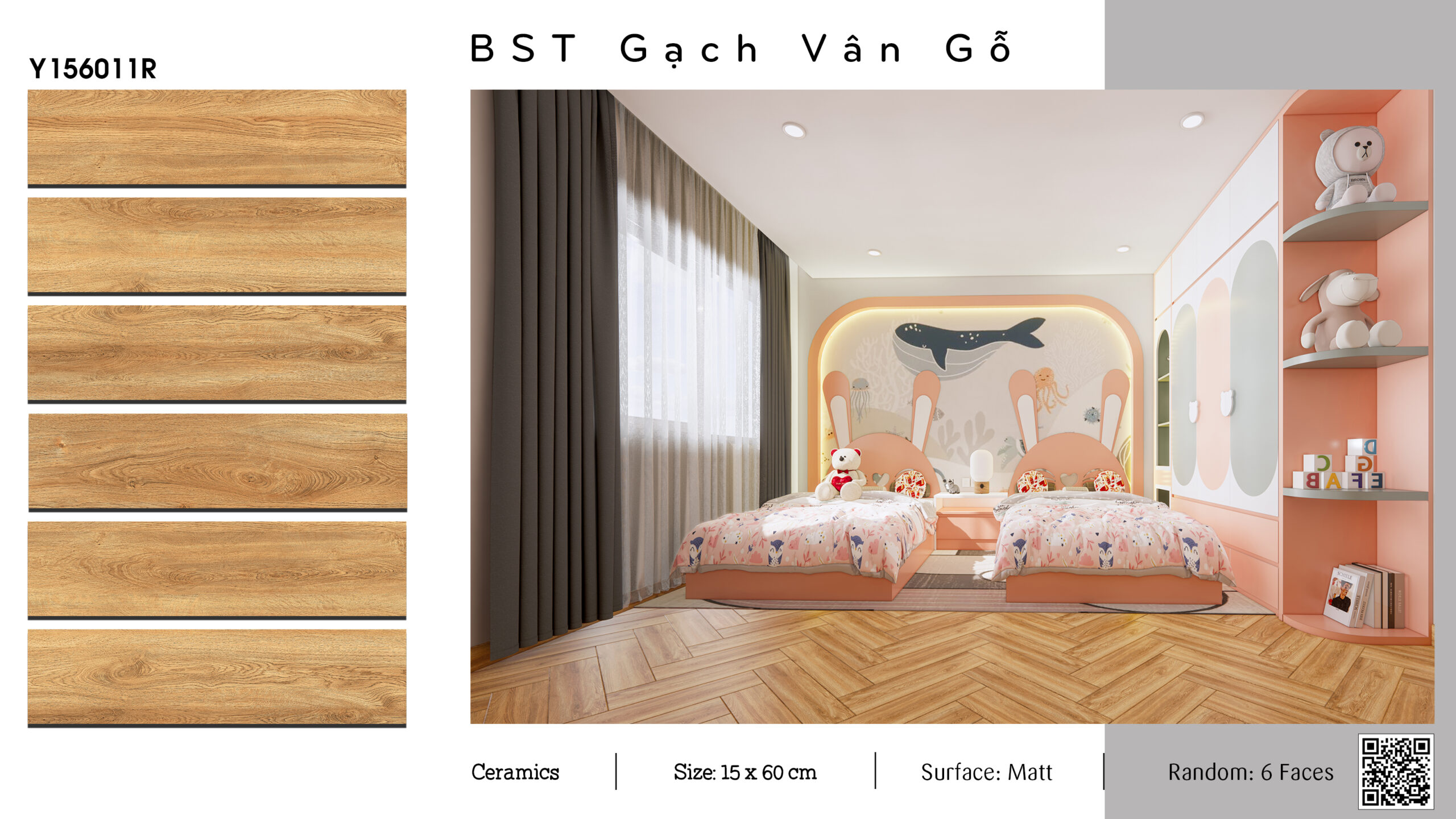 Y156011R-Phòng ngủ sáng tạo với gạch giả gỗ theo phương pháp lát xương cá